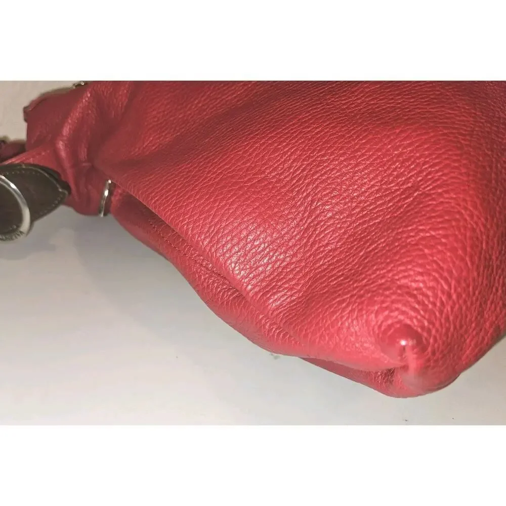 Valentina Made In Italy Red Pebbled Leather Hobo Handbag 15x15